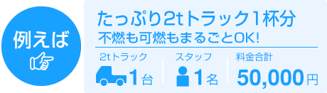 例えば、たっぷり2tトラック1杯分 不燃も可燃もまるごとOK!